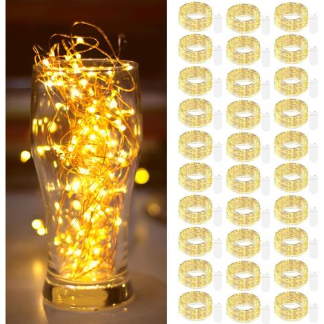 Lot de 30 mini guirlandes LED à pile, 2 m, 20 LED, 3 modes, étanches IP65, pour déco intérieure et extérieure. (1/5)