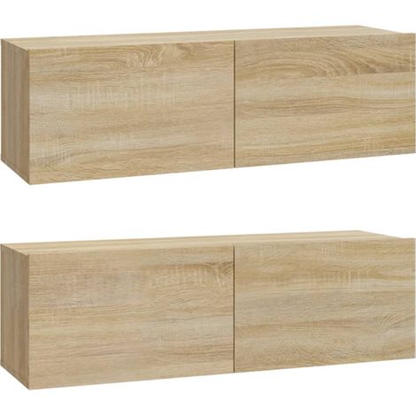 Mobile TV da parete scaffale per televisione multimediale credenza televisione sala da pranzo soggiorno camera da letto 2 pezzi rovere Sonoma 100 x 30 x 30 cm pannelli compositi marrone 020029025