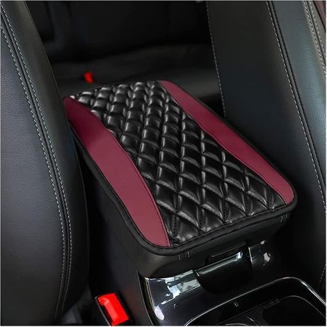 Coussin de console centrale de voiture, housse de protection universelle en cuir imperméable pour accoudoir et siège, accessoire de décoration confortable pour voiture (bordeaux) (1/5)