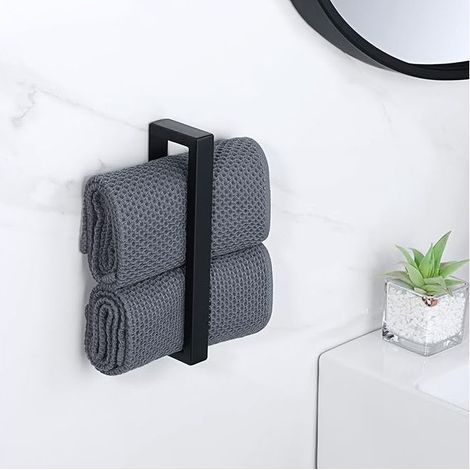 Black bathroom towel rings (rectangular 24.5 cm), stainless steel wall-mounted towel rings (1/5)