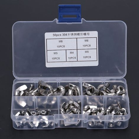 Jeu de 50 écrous à oreilles en acier inoxydable pour serrage manuel (M3, M4, M5, M6, M8) (1/5)