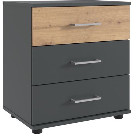 Nachttisch 52 cm breit modern in graphit mit Eiche TREVISO-43 (1/2)
