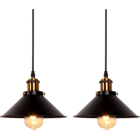 Lot de 2 luminaires suspendus industriels rétro en fer noir, cuisine, bar, balcon (1/5)