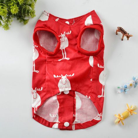 Vêtements mignons en coton pour animaux de compagnie, gilet de Noël à motif d'élan pour chien et chat, idéal pour la journée. (1/5)