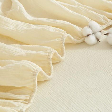 Drap Housse 100x200 Coton Beige Drap de Lit en Mousseline Drap Housse Gaze de Coton Respirant pour Matelas Épais Hypoallergénique sans Repassage Ourlet Élastique La Peut Atteindre 30cm (1/5)
