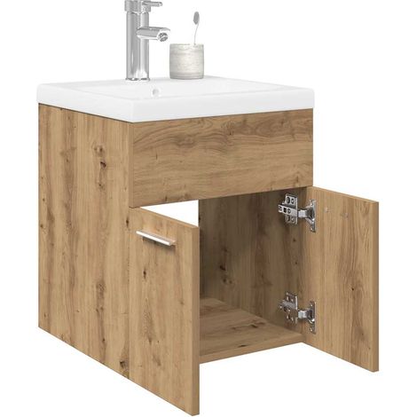 Waschbeckenunterschrank mit Einbaubecken und Wasserhahn