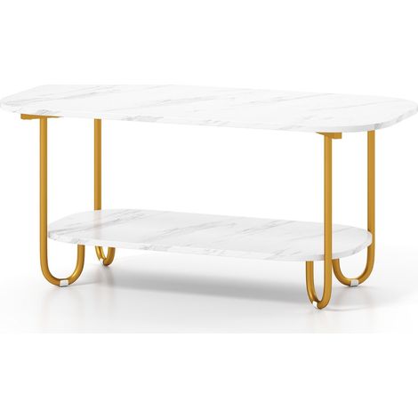 Mesa de centro 100 x 50 x 45 cm diseño moderno 2 niveles con almacenaje y superficie de MDF blanco resistente 200013748