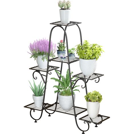 Unho – Étagère à fleurs en fer forgé 7 niveaux – Support pot de fleurs intérieur extérieur – Dimensions 66 x 22 x 102 cm – Capacité 70 kg par niveau (1/4)