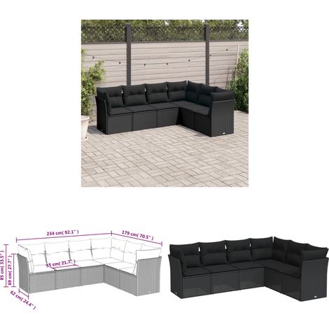 6-tlg. Garten-Sofagarnitur mit Kissen Schwarz Poly Rattan - Gartensofas - Outdoor Möbel - Gartenmöbel Set - Rattan Sofa - Lounge Set - Home & Living (1/3)