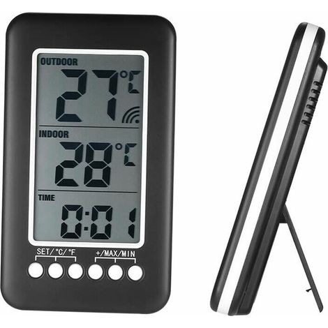 Green Mobility-Thermomètre intérieur et extérieur sans fil Thermomètre à horloge 2 en 1 LCD ℃/℉. (1/5)