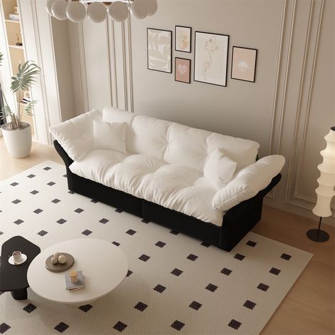 Canapé Convertible 3-en-1 - 190x85x91cm - Canapé-lit Queen Size en Velours avec 2 Coussins et Dossier Capitonnée - Beige (1/5)