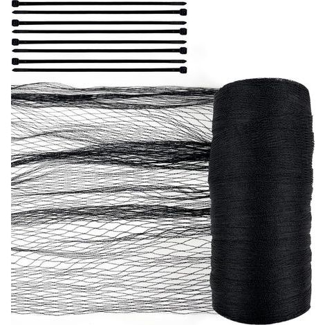 Filet Anti Oiseaux Noir 2.3m x 20m, Anti Pigeon Réutilisable, Largeur de Maille 15x15 mm, Comprend 100 Attaches de Câble pour Protéger Les Jardins, Les Plantes et Les Raisins du Préjudice (1/5)