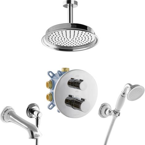 Système de douche thermostatique à 3 voies PaulGurkes pour baignoire, douche pluie nostalgique, ensemble encastré complet