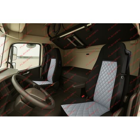 FLZ.TAP1207SSG Set 1+1 Sitzbezüge aus Kunstleder für VOLVO FH12 EURO 5 2006-2015 - grau-schwarz