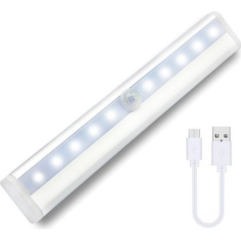 1 Lampada intelligente con sensore di movimento, luce notturna, luce per armadio, ricarica USB, 10 LED per corridoio e ingresso. (1/4)