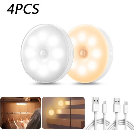 USB wiederaufladbare Lampe mit Bewegungsmelder für den Innenbereich, Nachtlicht mit Bewegungsmelder für Flur, Küche, Treppenbeleuchtung, Kinderzimmer, Schrankbeleuchtung (4 Stück) (1/5)