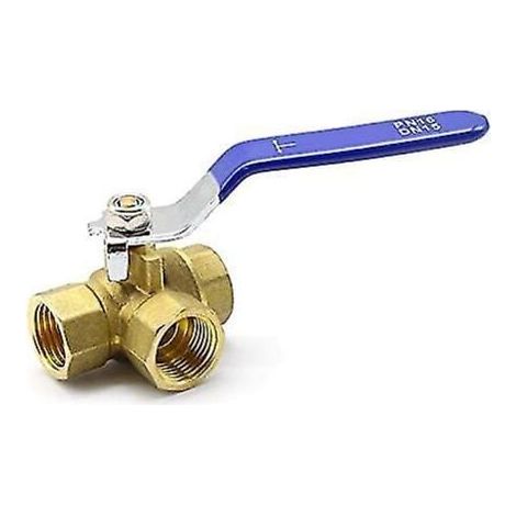 1/2 Zoll 3-Wege-Kugelhahn aus Messing, T-Typ, für Wasser, Öl und Dampf, mit Edelstahlgriff. (1/4)