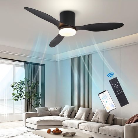 Ventilateur de plafond avec lumière, télécommande/contrôle par application, 6 vitesses de ventilation, minuterie, gradation continue (106 cm) (1/5)