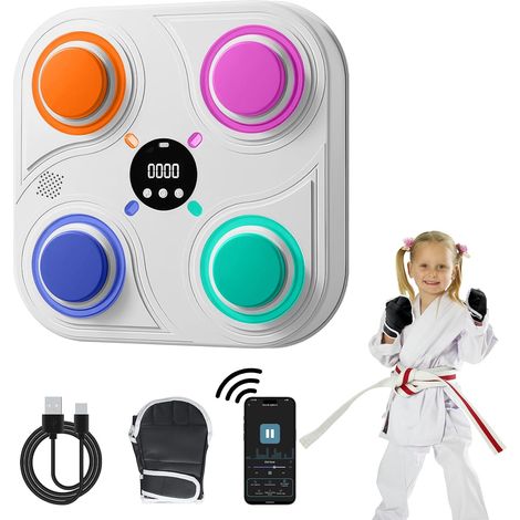 Machine de Boxe Musicale, Machine de Boxe avec Gants et Lumières LED, Appareil de Boxe Électronique Portable Intelligente 4 Modes,Machine de Boxe Fixée au Mur pourEnfants, Adultes (1/5)