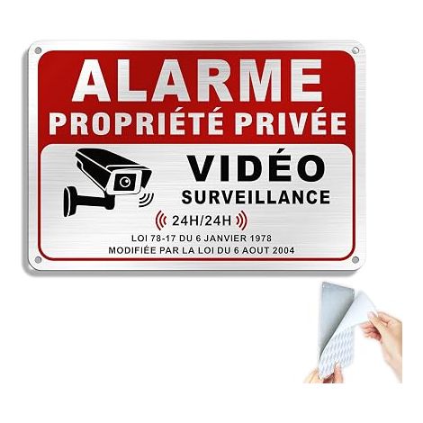 Home Video Surveillance Sign, Aluminium, Self-Adhesive, Private Property, Aluminium, 22 x 15 cm, UV Resistant, Waterproof, with Drilled Holes (1/5)