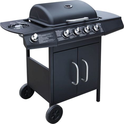 INLIFE Barbecue à gaz 4 + 1 zone de cuisson Noir (1/5)