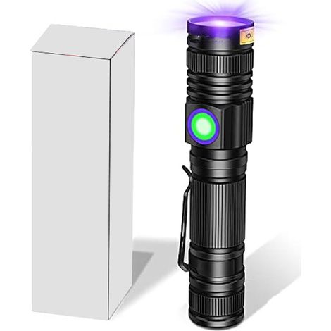 Linterna UV de luz negra de 365 nm, recargable, lámpara de Wood, ultravioleta, mini LED portátil con clip, detector de orina de gato, ámbar, vidrio de uranio, resina [Clase energética A]