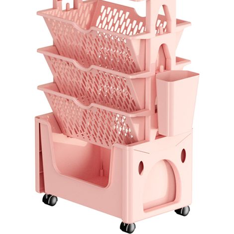 Étagère mobile sur roulettes à 5 niveaux, grande capacité, robuste, chariot à outils pour bureau, cuisine, Sakura, rose (1/5)
