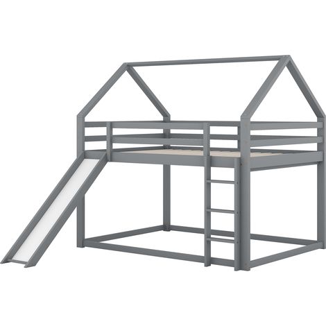 Letto per bambini a casetta con scivolo e scala 140 x 200 cm grigio HOMVRA (1/5)