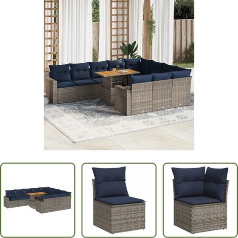 Gartenmöbel - 11-tlg. Garten-Sofagarnitur mit Kissen Grau Poly Rattan (1/5)