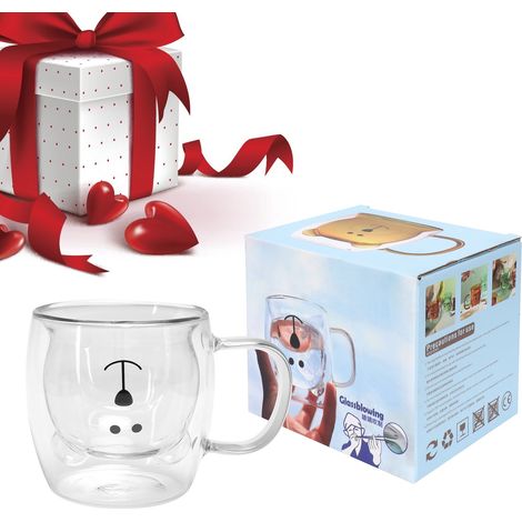 Verre à double paroi en forme d'ours 250ml, tasse à café/thé avec anse, design transparent pour maison (1/5)