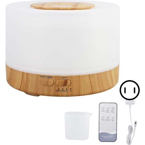Diffuseur d'aromathérapie en bois 500ml, humidificateur de bureau 7 couleurs LED, 35dB silencieux, télécommande incluse, prise US 100-240V. (1/5)
