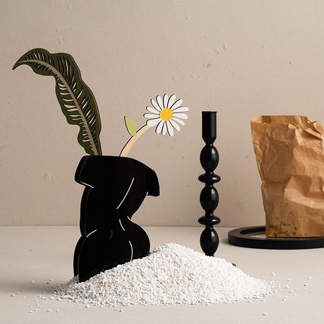 Moderne, grenzüberschreitende, kreative Kunstvase mit einer menschlichen Figur verziert, Acryl-Blumenvase, florale Dekoration für Männer. (1/5)