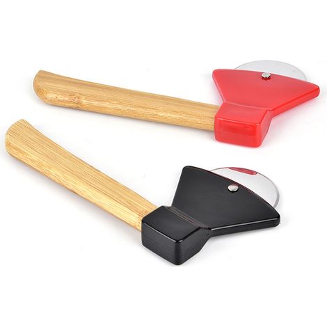 Coupe-pizza en forme de hache avec manche en bambou rouleau a pizza lame rotative couteau a pizza (1/2)