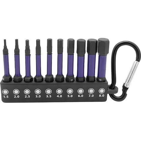 Lot de 10 embouts de tournevis hexagonaux 50 mm - Tige hexagonale 1/4" - Embouts magnétiques à percussion - Embouts de visseuse à percussion hexagonaux (H1.5-H8) (1/5)