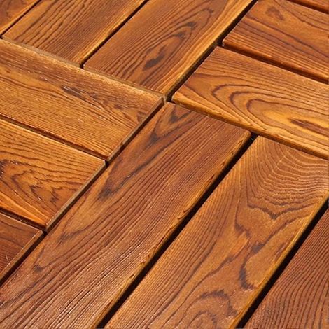 Lot de 4 lames de parquet faciles à poser, lames emboîtables en pin épais, résistantes à la carbonisation, pour jardin. (1/5)