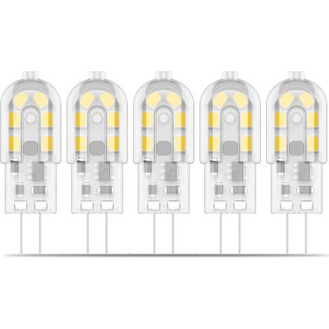 Lot de 5 ampoules LED G4 LED, 2 W remplacent les ampoules halogènes 10 W-25 W, sans scintillement, blanc chaud 3000 K, AC/DC 12 V, non dimmables, à économie d'énergie. (1/5)