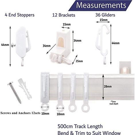 Rail flexible pour rideaux de magasin, rail en PVC de 5 mètres, avec accessoires inclus. (1/5)