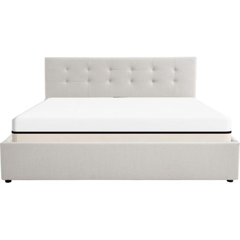 Ensemble Lit coffre adulte 180x200cm avec tête de lit en tissu beige - Tina + Matelas ressorts ensachés - Spring Elite (1/5)