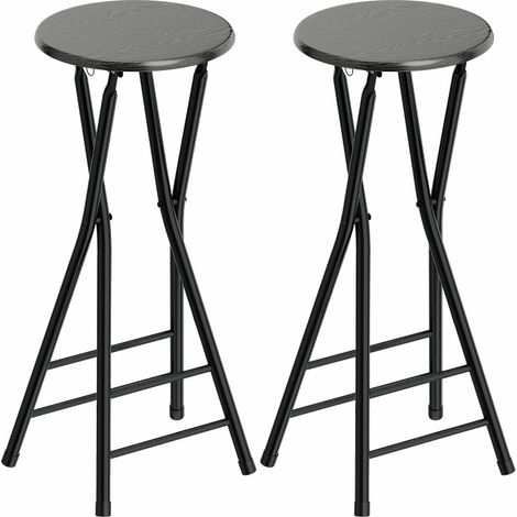 Lot de 2 tabourets de bar pliants en acier noir pour cuisine ou îlot central, avec double repose-pieds, dimensions 34 x 30 x 70 cm (1/5)