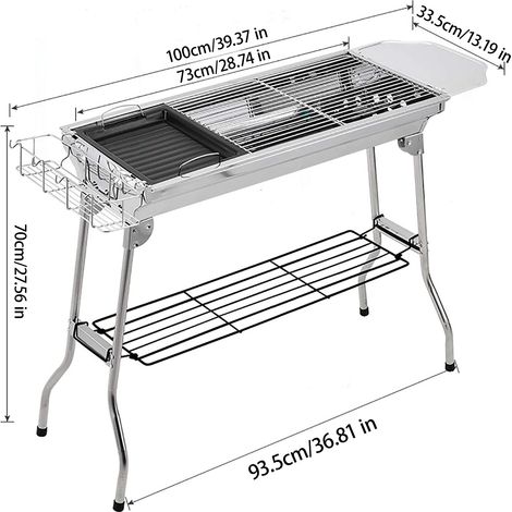 Ensemble de gril de camping en plein air, gril à charbon pliable portable en acier inoxydable, de grande taille et de conception légère, idéal pour le camping, les fêtes sur la plage, les pique-niques (1/5)