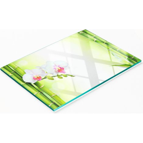 Tableau en verre élégant et résistant avec motif orchidée et bambou 80x52 cm (1/5)
