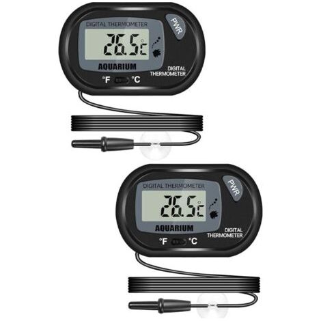 Pair Thermomètre numérique LCD noir pour aquarium avec ventouse et sonde étanche, convient aux aquariums, aux bassins à poissons, aux boîtes d'élevage et aux boîtes d'élevage de reptiles (lot de 2).