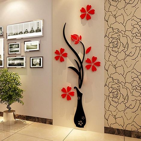 Ensemble de 1 fresque murale 3D en forme de vase pour salon, chambre, canapé, mur TV, autocollant cadeau, DI (1/5)