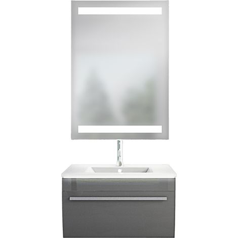 Badmöbel Gently 3 V1 Weiß/Grau 70cm + Leuchtspiegel LSP09 cm (1/5)
