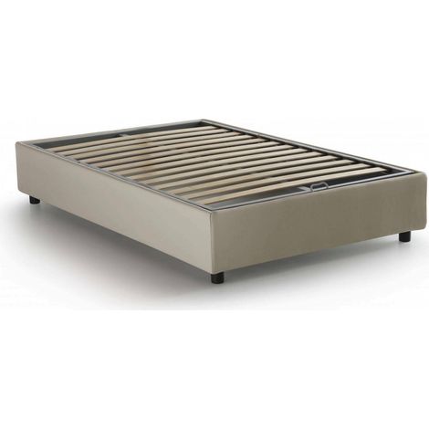 Talamo Italia Quadratisches und halbes Bett Nicole, Containerbett mit Stoffbespannung, 100% Made in Italy, Frontöffnung, passend für Matratze Cm 120x190, Beige