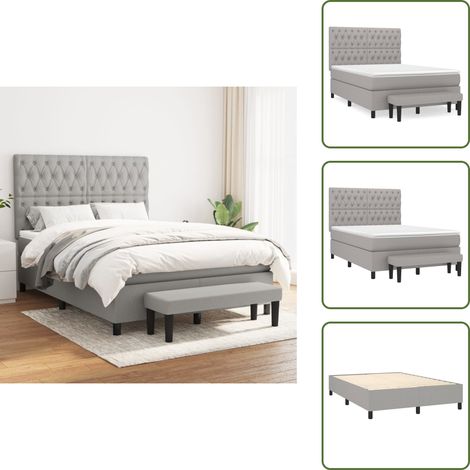 Sommier à lattes de lit avec matelas Gris clair 140x200cm Tissu - Lit Plateforme - Lit Double - Matelas Ressorts Ensachés - Têtière Ajustable - Banc Rangement (1/5)