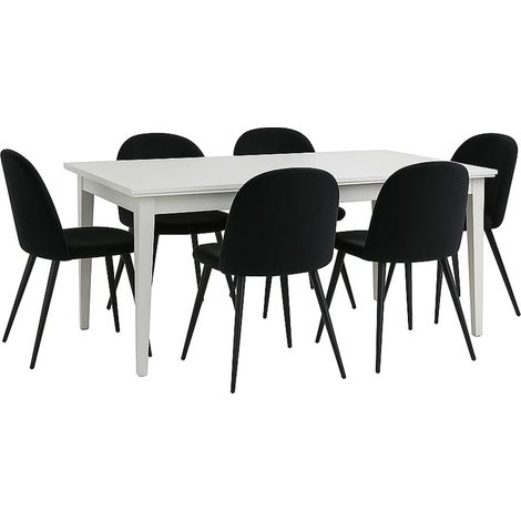 Venedig ensemble pour salle à manger table à manger blanc 95x180/276 avec 2 plateaux supplémentaires 6 chaises velours noir. (1/5)