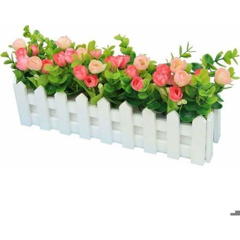 Roses Plantes Artificielles avec Clôture Fausses Fleurs Artificielles avec Pot Simulation Plantes en Pot Bonsaï Fleurs (1/5)