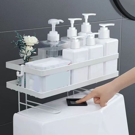 Étagère de toilette épaisse, imperméable, grande capacité, installation sans clous, à fixer au fer à repasser, organisateur de salle de bain, simple couche, blanche (1/5)