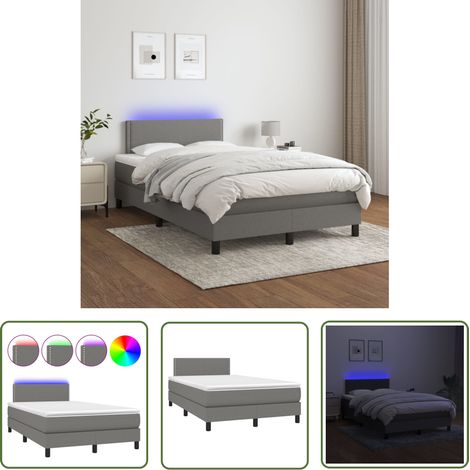 The Living Store Boxspringbett mit Matratze & LED Dunkelgrau 120x200 cm Stoff - Boxspringbett - Doppelbett - Bettenrahmen - Lattenrost - Matratze (1/5)